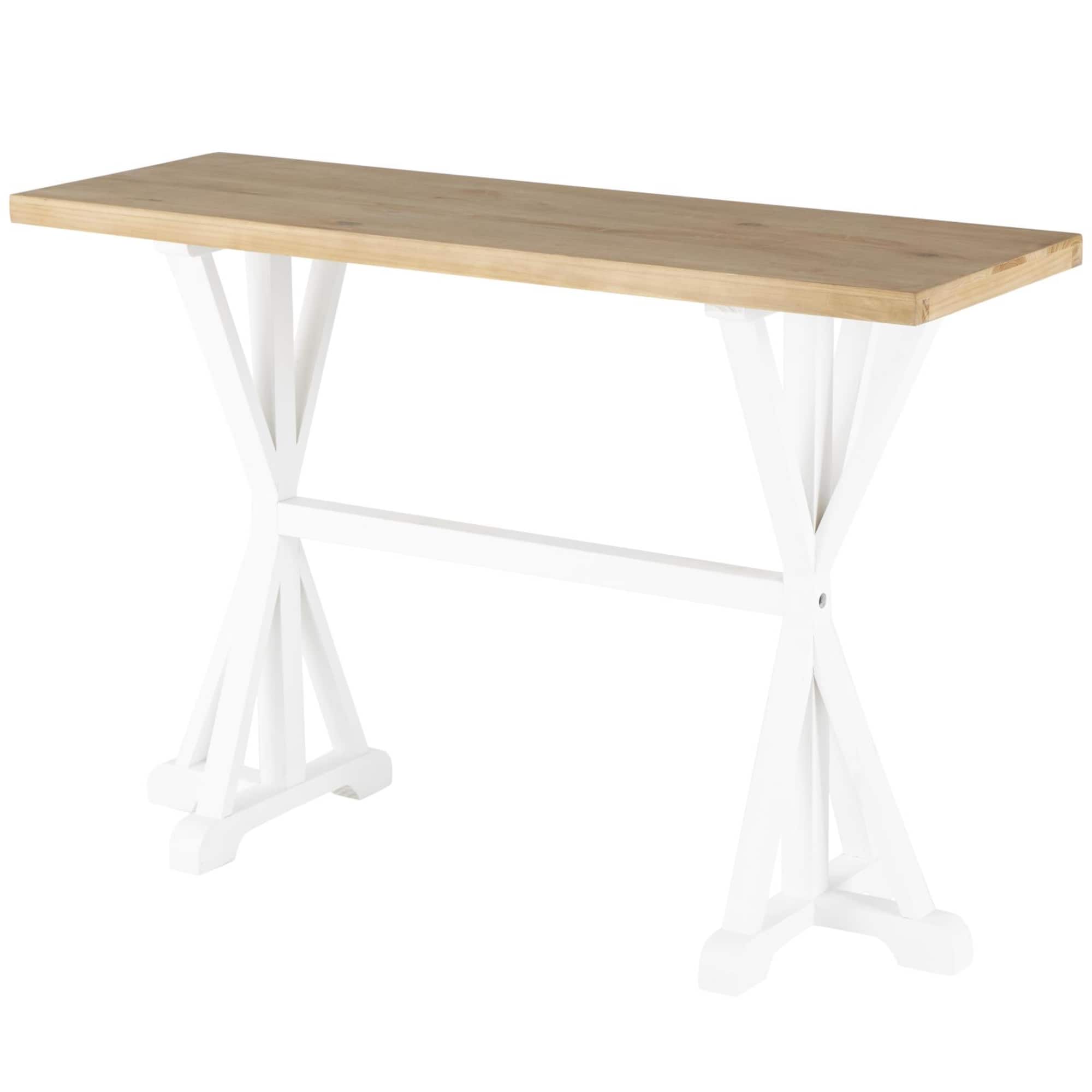 47" White Wood Living Room Console Table with Angled Legs & Brown Tabletop